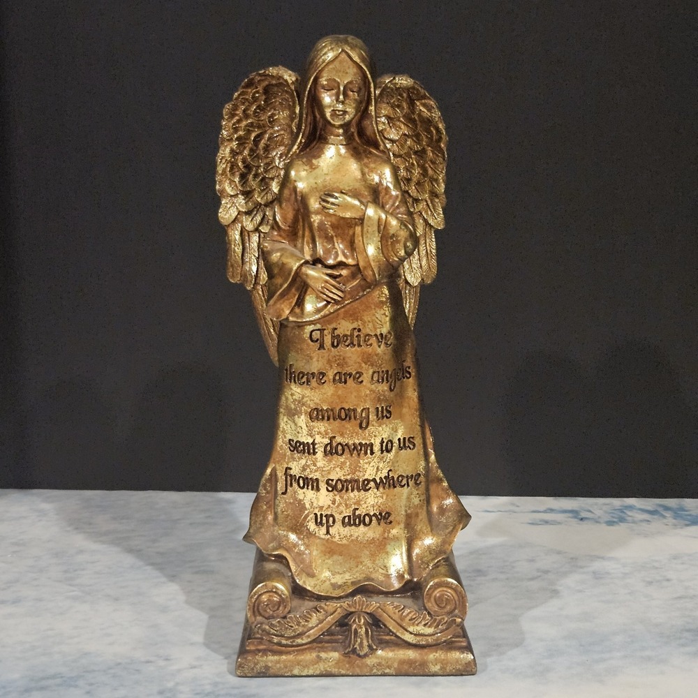 12" Bronze Colored Angel Figurine "Angels Among Us" Religious Memorial Decor